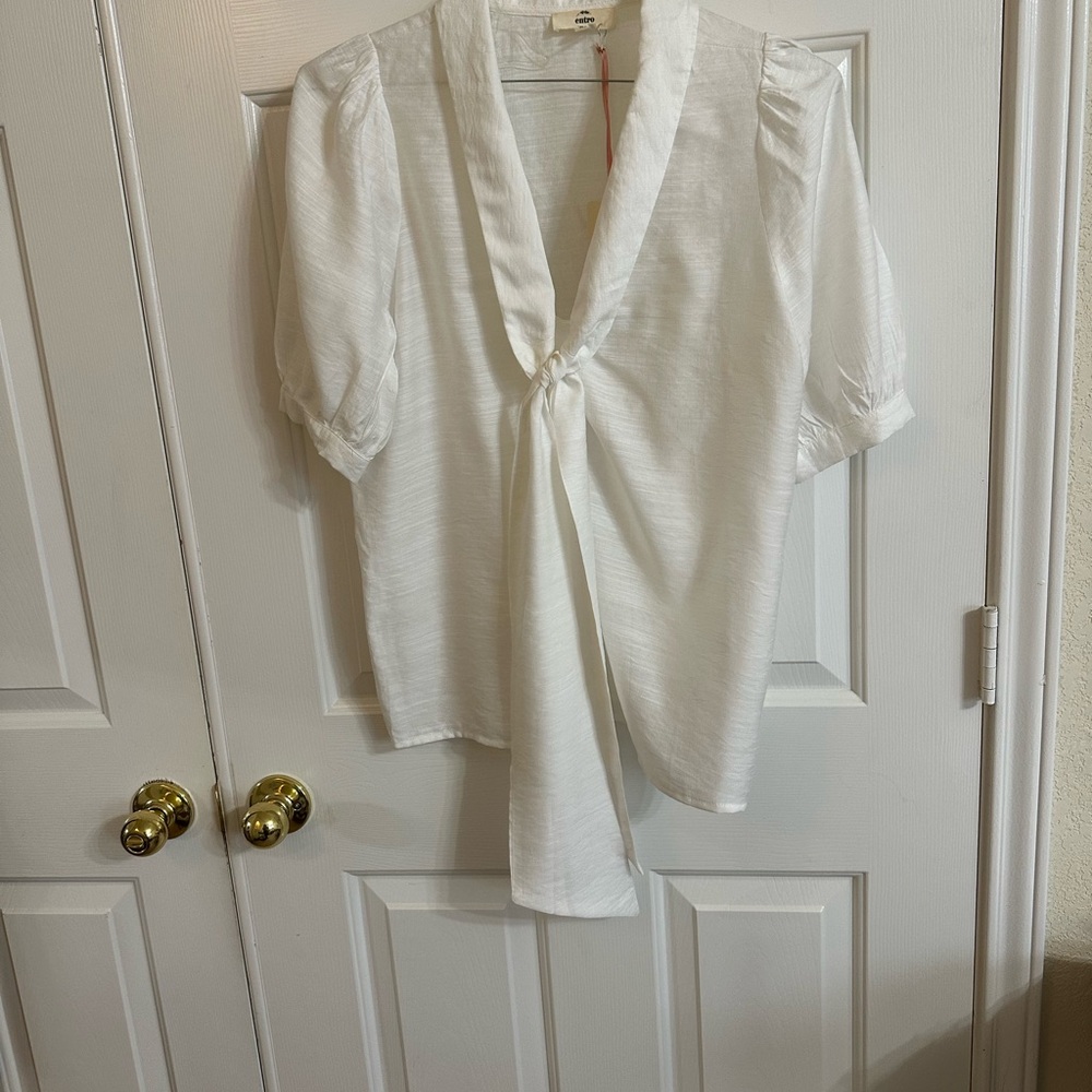 Entro White Puff Sleeve Sailor Collar Blouse
